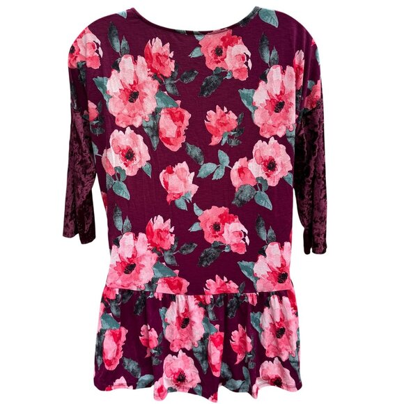 Dazzle Up Velvet Floral Pullover Top 3X Burgundy Pink Hi-Lo Flowy Gypsy Boho - Picture 7 of 12